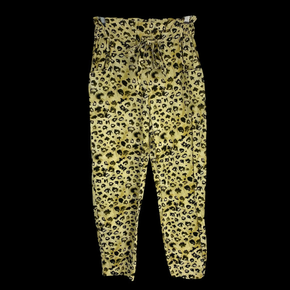 Sigal Felina Paper Bag Pants Sz XS Linen Blend Leopard Print Pull On Beachy - Picture 2 of 7